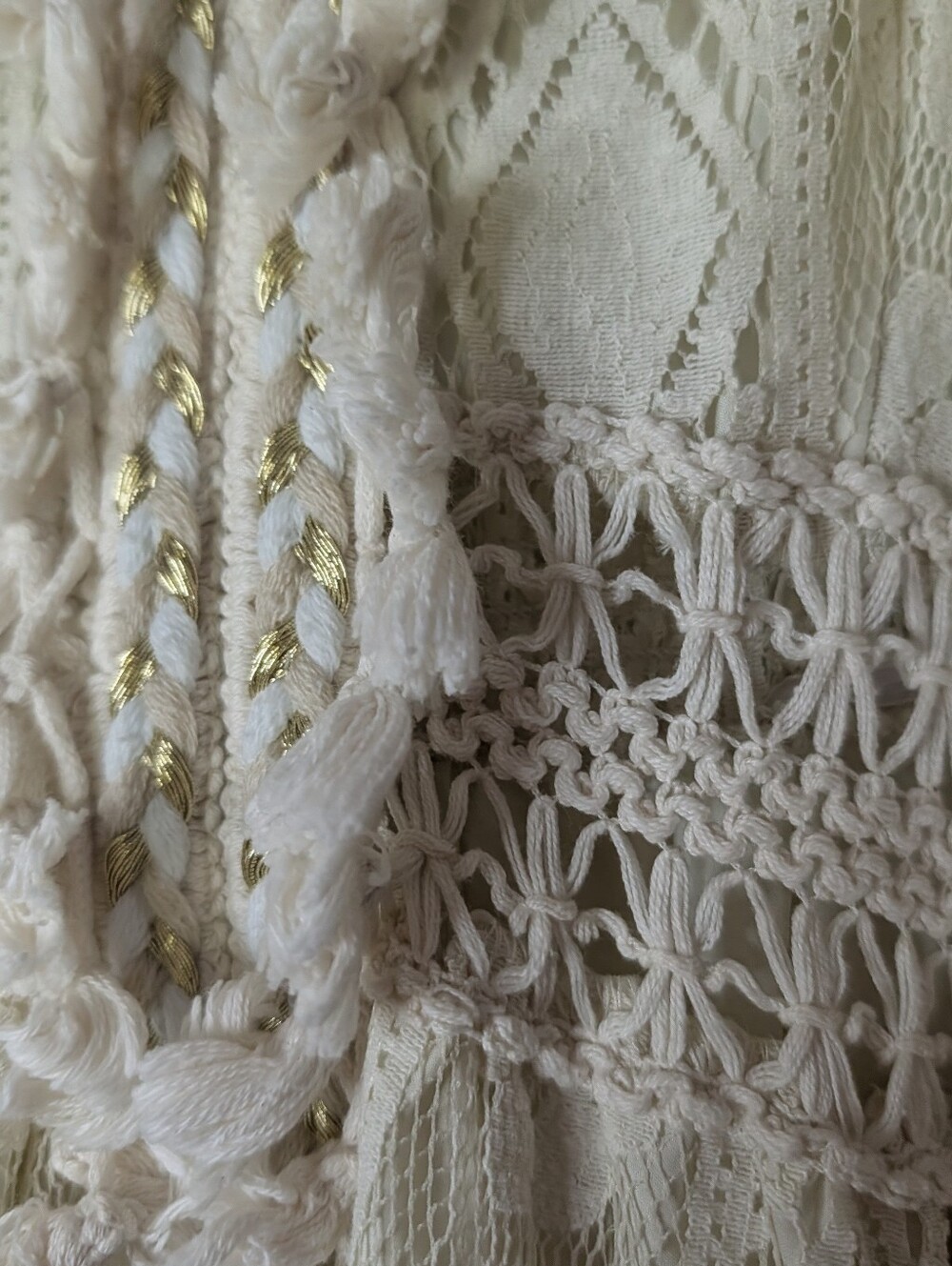 Women’s Ivory Crochet Lace Boho Maxi Dress Gold Detail Spaghetti Strap Festival - Picture 6 of 7